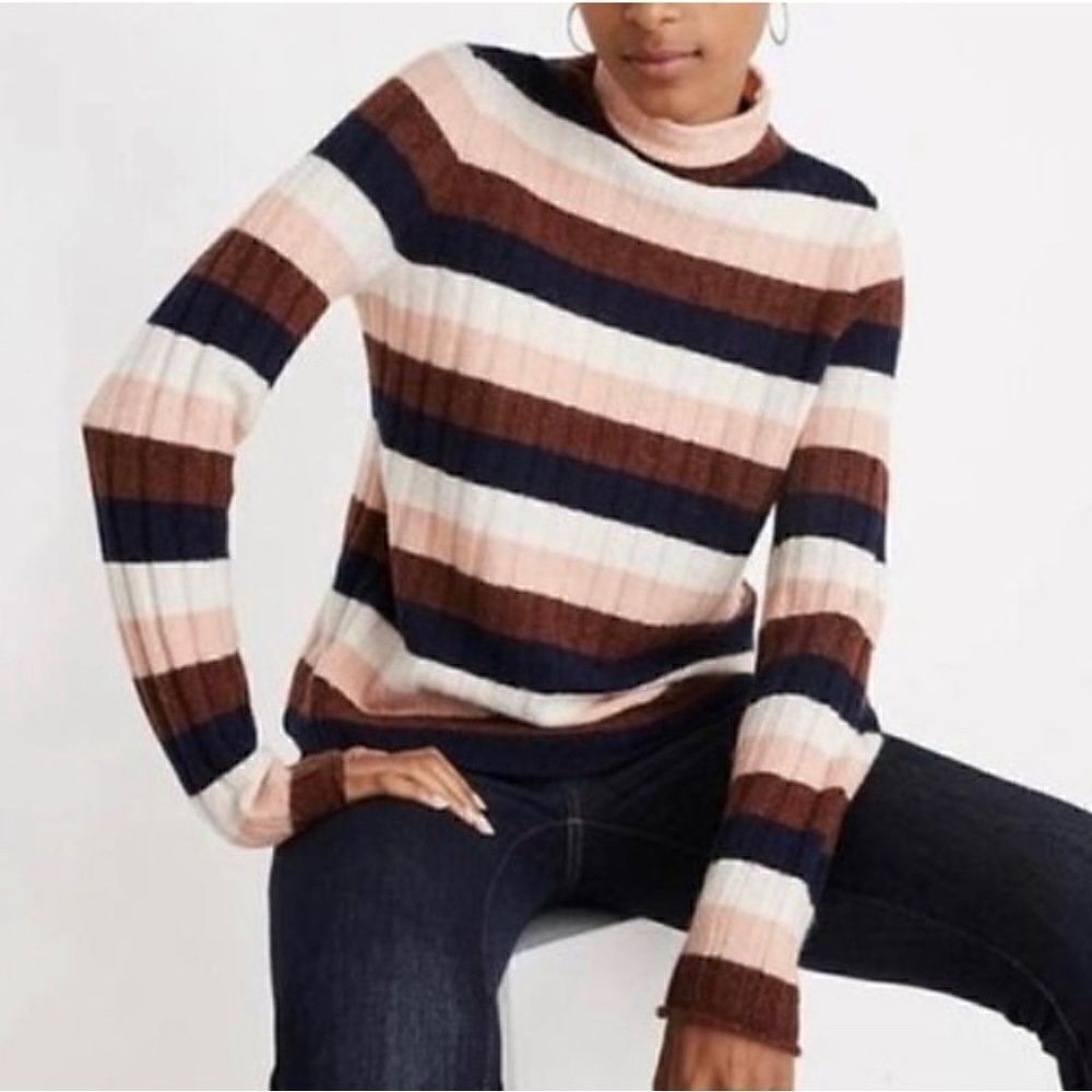 Madewell multicolored striped mock neck wool blend sweater